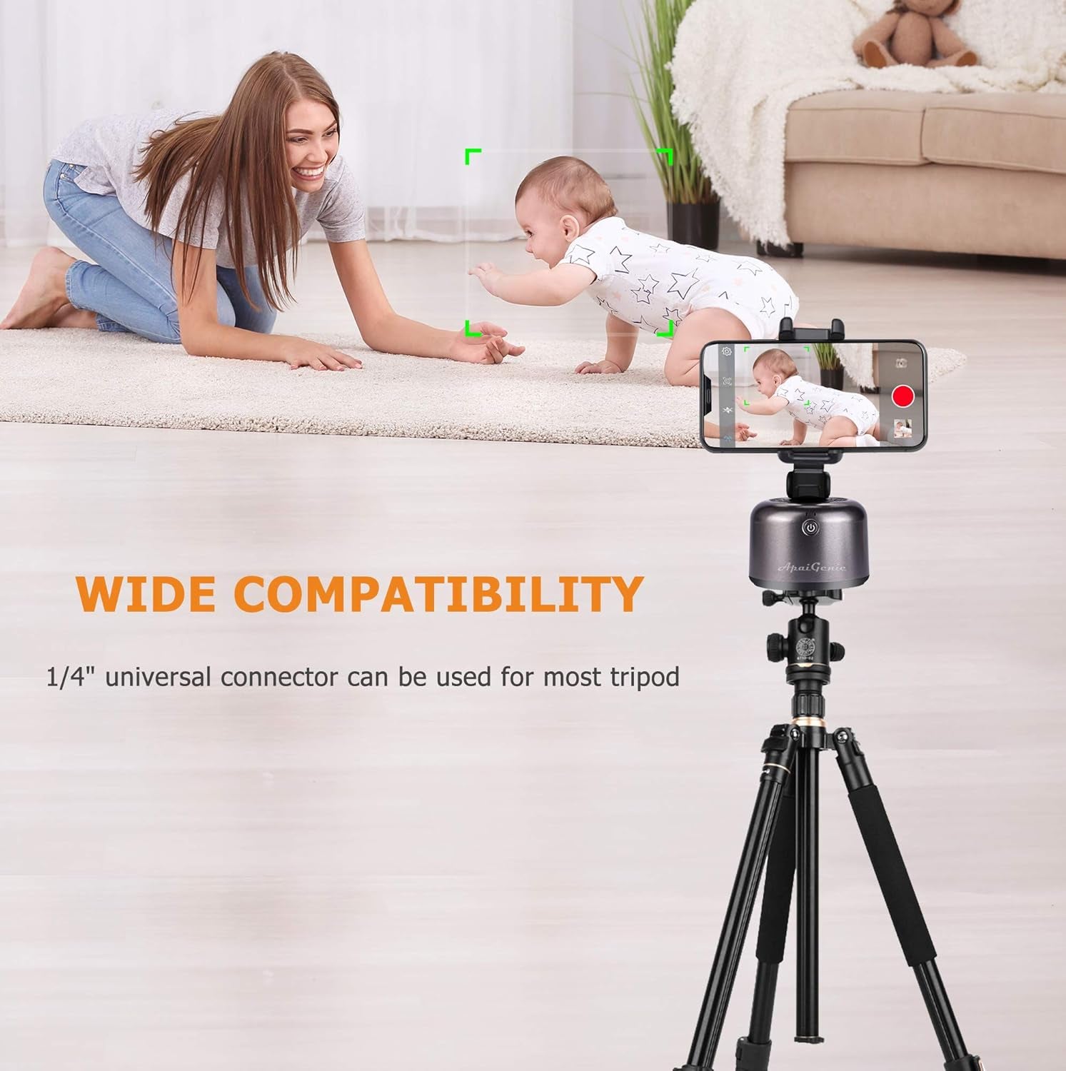 Apai Genie Ii - Auto Tracking Smartphone Holder - Handsfree Face Tracking Camera Stand - Smart Selfie Stick 360° Rotation for Live Stream, Videos and Photos Black