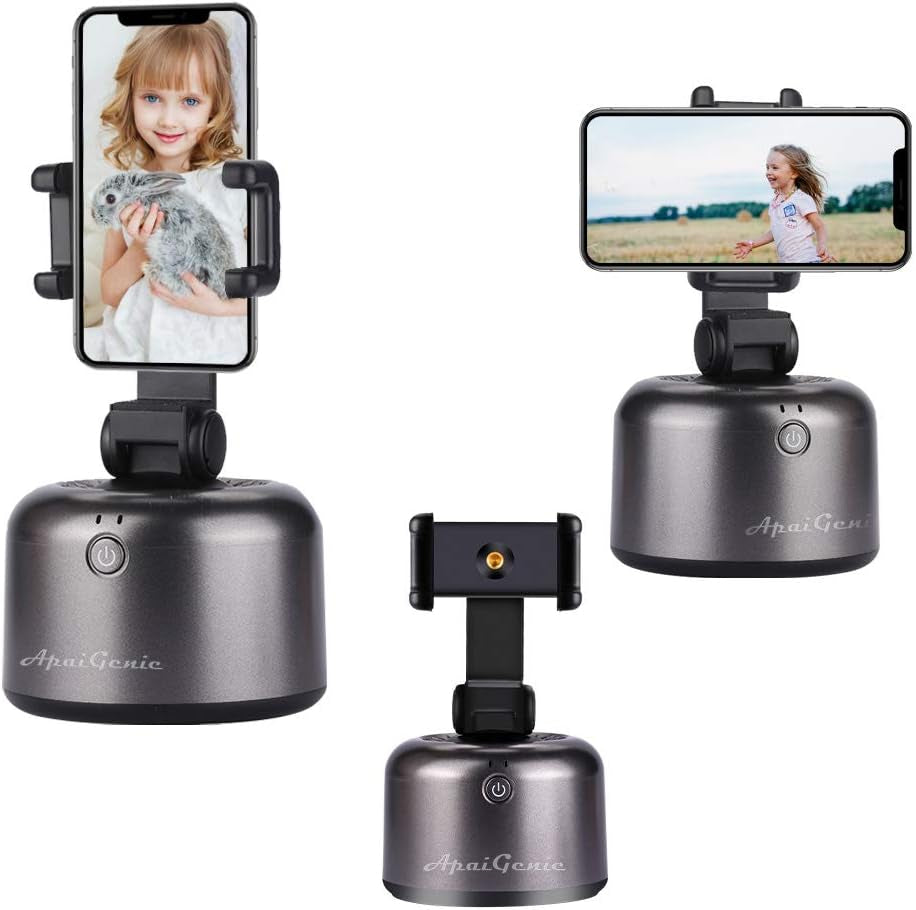 Apai Genie Ii - Auto Tracking Smartphone Holder - Handsfree Face Tracking Camera Stand - Smart Selfie Stick 360° Rotation for Live Stream, Videos and Photos Black