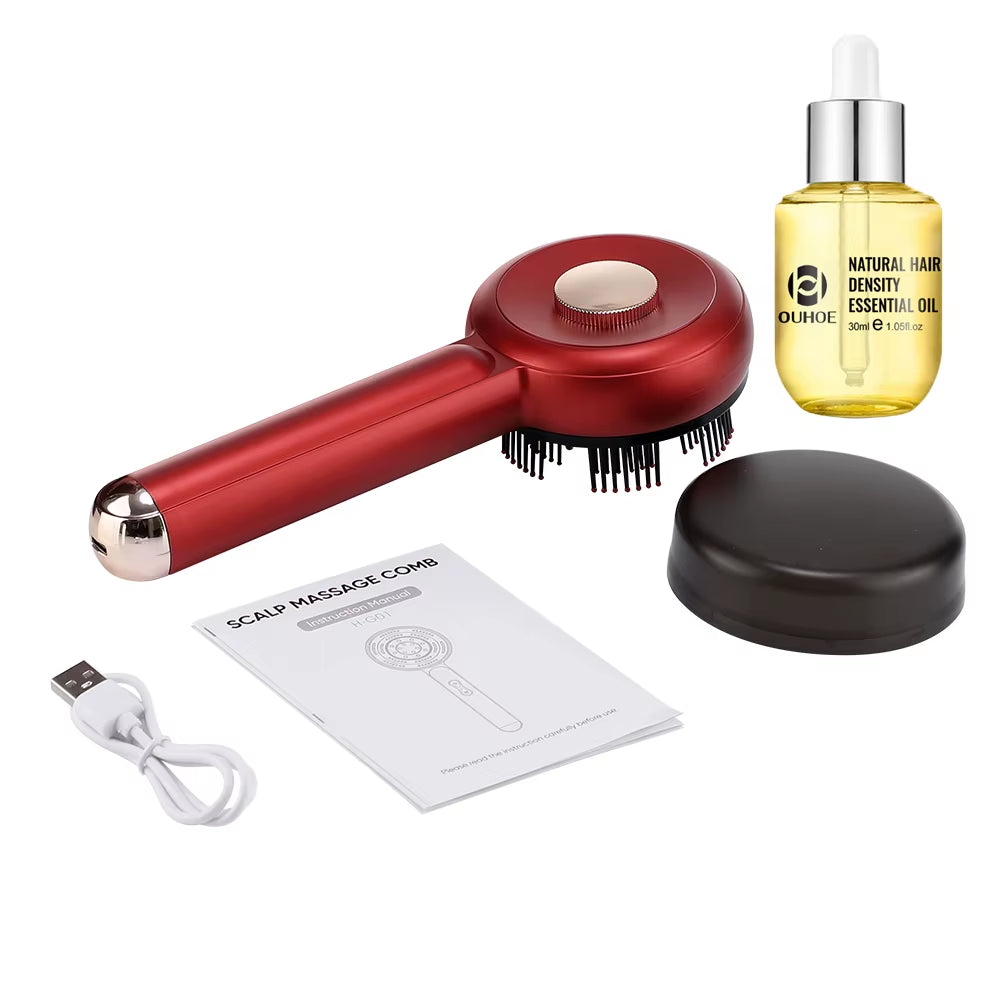 Electric Scalp Massager Comb Hair Growth Therapy Micro-Current Red & Blue Light Anti-Hair Loss Treatment Oil Applicator