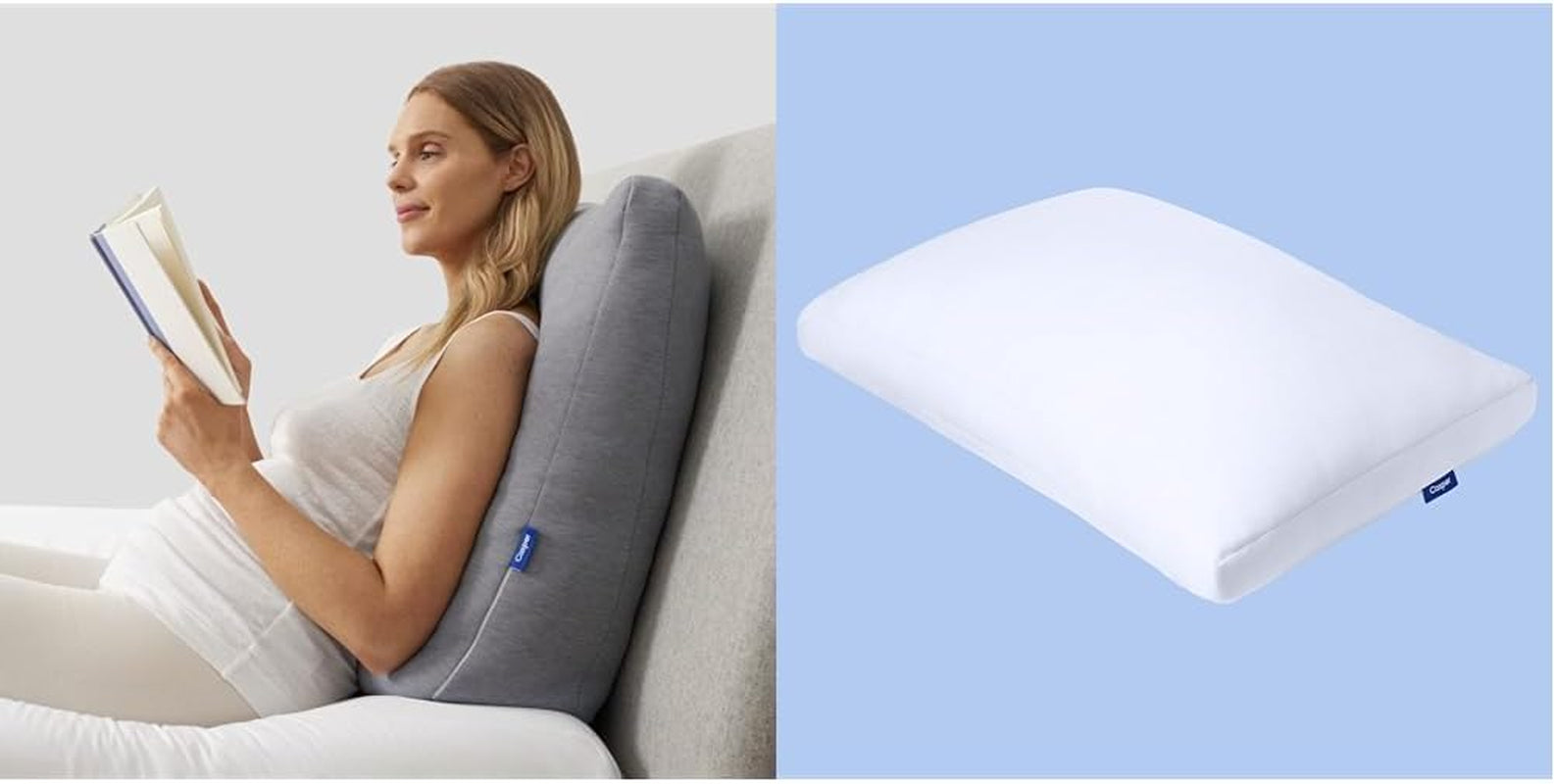 Sleep Backrest Pillow, One Size, Gray & Sleep Essential Cooling Pillow, Standard, White