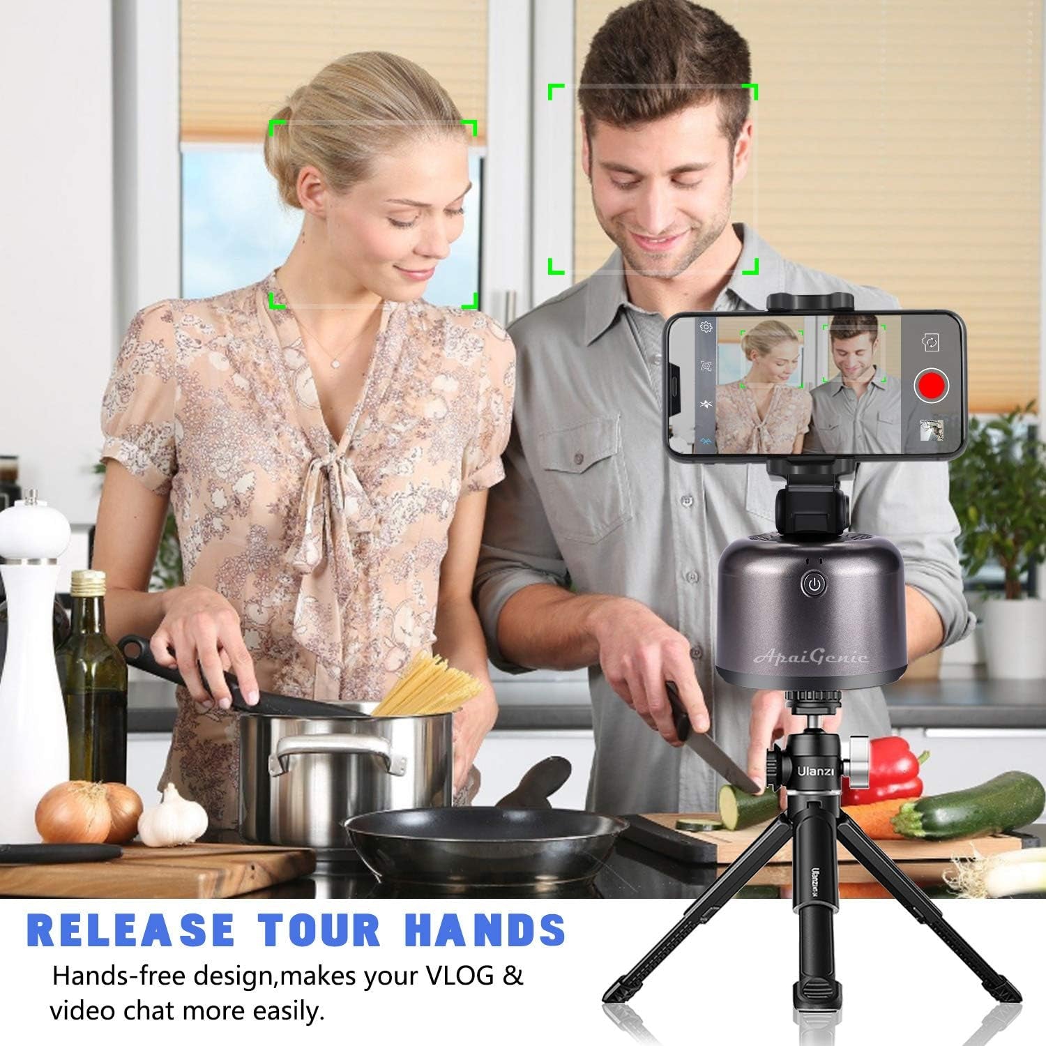 Apai Genie Ii - Auto Tracking Smartphone Holder - Handsfree Face Tracking Camera Stand - Smart Selfie Stick 360° Rotation for Live Stream, Videos and Photos Black