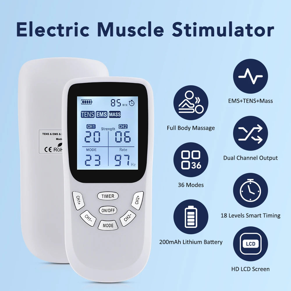 New Upgrade 36 Modes Tens Muscle Stimulator EMS Full Body Massaging Patches Back Waist Knee Digital Tool Muscle Relax Massager
